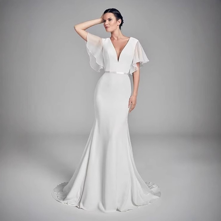 Europa y los Estados Unidos comercio exterior vestido 2024 nuevo vestido de dama de honor reunión anual de boda chiffon V vestido de noche largo vestido de vestido
