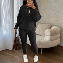 欧美亚马逊热卖 时尚休闲针织套装 长裤套装外贸 女装毛线套装