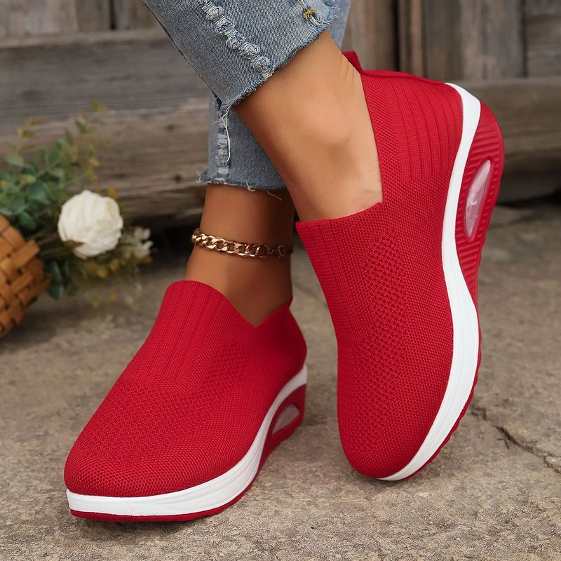 Slip-On Rocking New Women's Shoes Thick-Soled Air Cushion Lazy Casual Sports Comfortable Shoes Breathable Fly-Knit Soft-Soled Women's Shoes