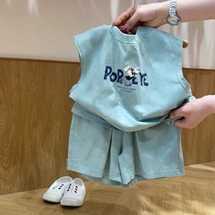 24 Korean children's clothing men's summer set thin cotton children's loose baby sleeveless T-shirt shorts two-piece set trendy T