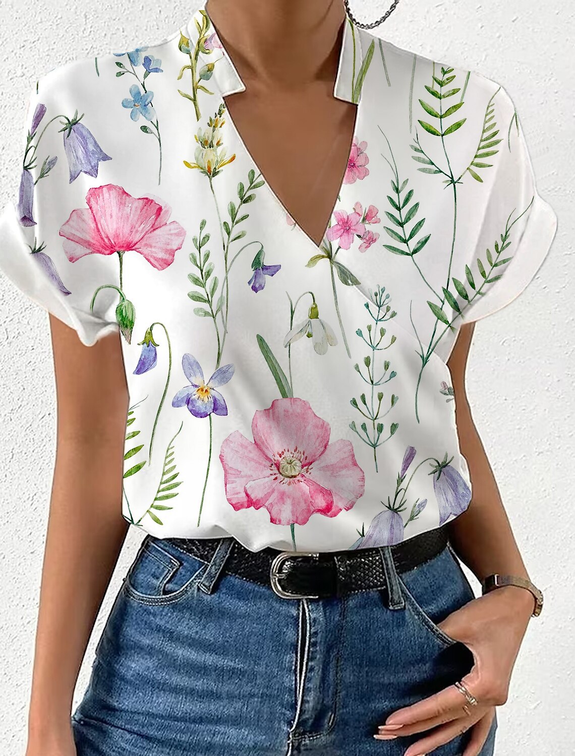 2023 Estación independiente deseo Amazon popular verano suelta cuello en V collar impreso camisa ropa de mujer image 6
