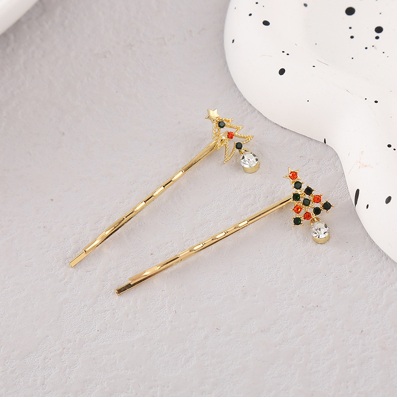 Christmas clip exquisite cute simple diamond Christmas tree Women's alloy rhinestone material hairpin jewelry wholesale