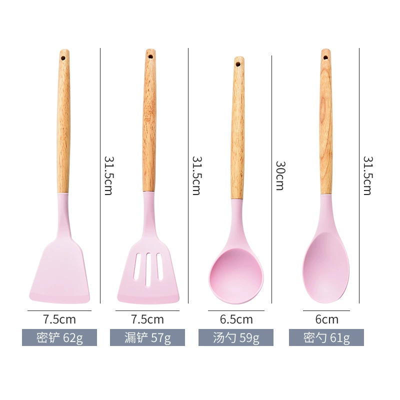 Spot silicone spatula for non-stick pans, special cooking spatula with wooden handle, 12-piece set including barrel self-heating bag
