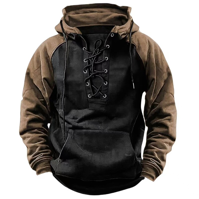 In-Stock Cross-Border Men's Spring and Autumn Hooded Sweatshirt Pullover Casual Fashion Sports Shirt Patchwork Color-Block Hoodie