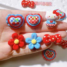 树脂配件批发diy配饰手工材料鞋花水杯贴奶油胶发饰红蓝系花朵猫