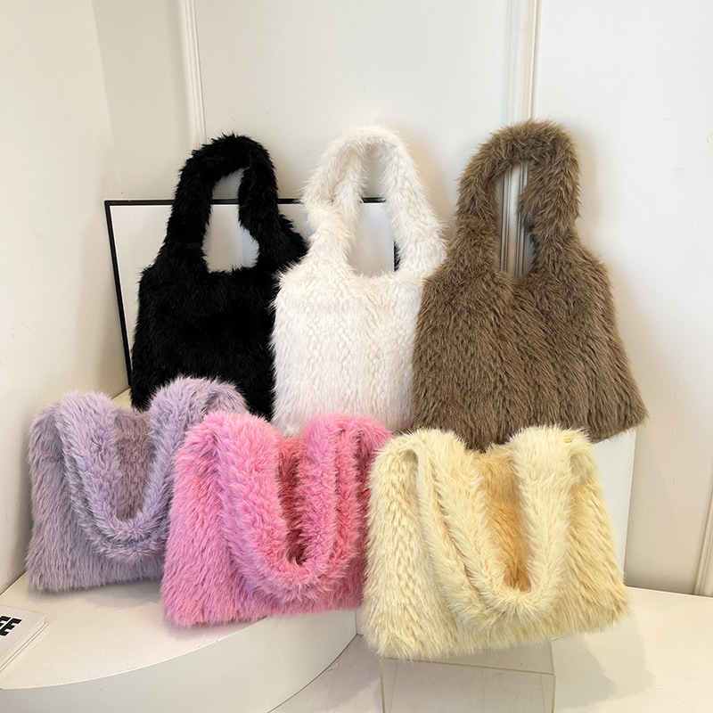 冬季新款毛绒包包女潮流大容量托特包韩版简约时尚手提单肩毛毛包