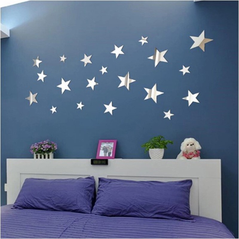 20 Acrylic Reflective Mirror Wall Stickers Star Art Mirror Stickers Bedroom Living Room DIY Art Decorative Stickers