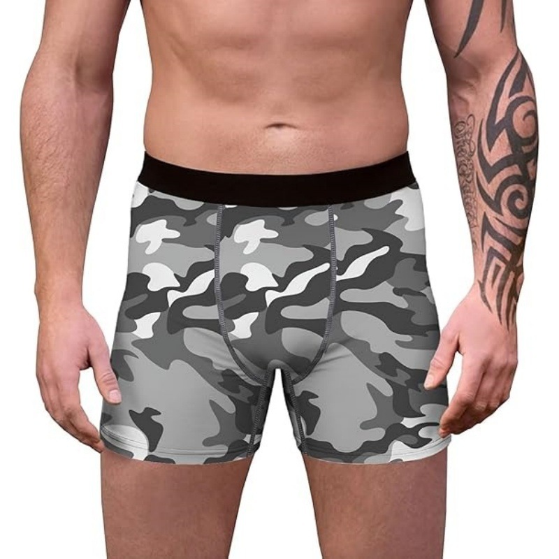 Ropa interior larga bóxer delgada de cintura media diaria para hombres 2024 venta caliente color de contraste camuflaje impresión digital 3D