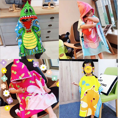 Factory direct sales children's bath towel cloak children's hooded bathrobe cartoon print wearable bath towel wholesale one piece drop shipping