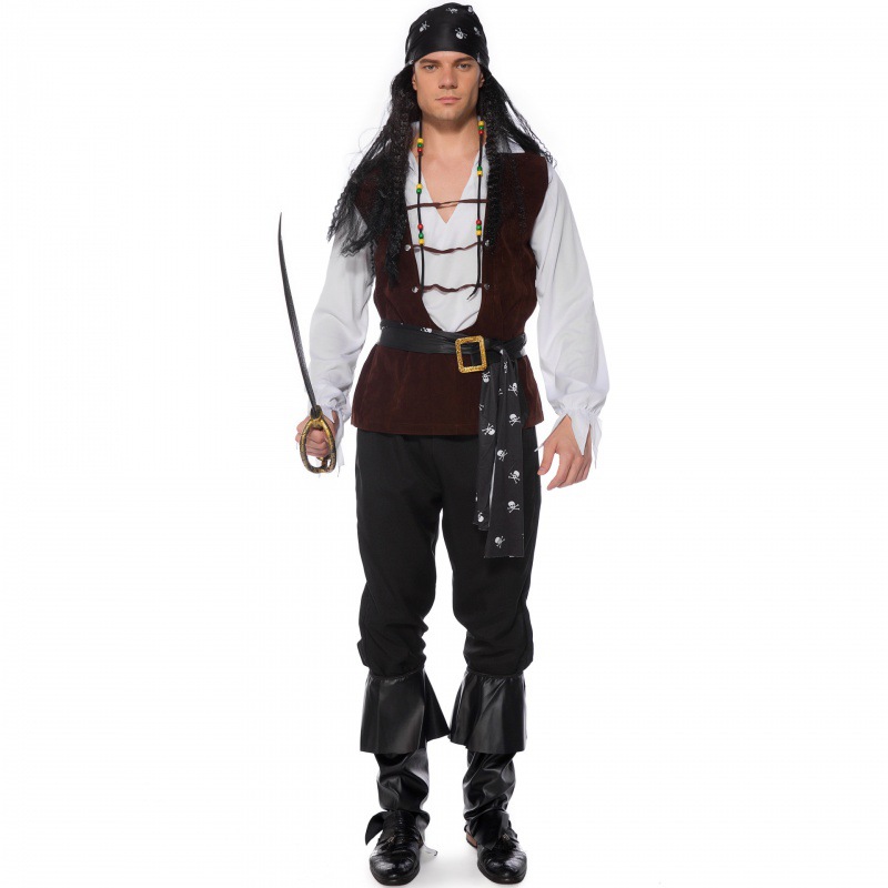 Halloween Men Pirate Costume cosplay Masquerade Caribbean Crew Skeleton Hunter Stage Costume