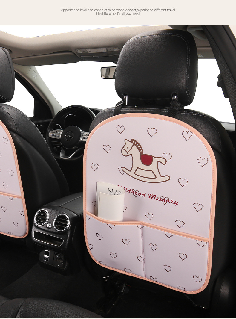 Cute Cartoon Pony Girl Car Seat Back Anti-Kick Pad, Car Seat Back Anti-Dirt Pad with Storage Strap, Available in 2 Lengths
