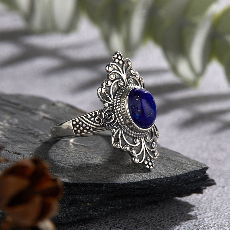 4g Weight Open Rings Classification Adjustable Ring Size 1 Piece Quantity Holiday, Tea Party Occasion 925 Sterling Silver, Blue crystal, Lapis Lazuli Material Geometric Pattern All Seasons Season Women's Gender Vintage Style, Simple Style Style 925 Sterling Silver Blue Crystal Lapis Lazuli Geometric Open Rings 4