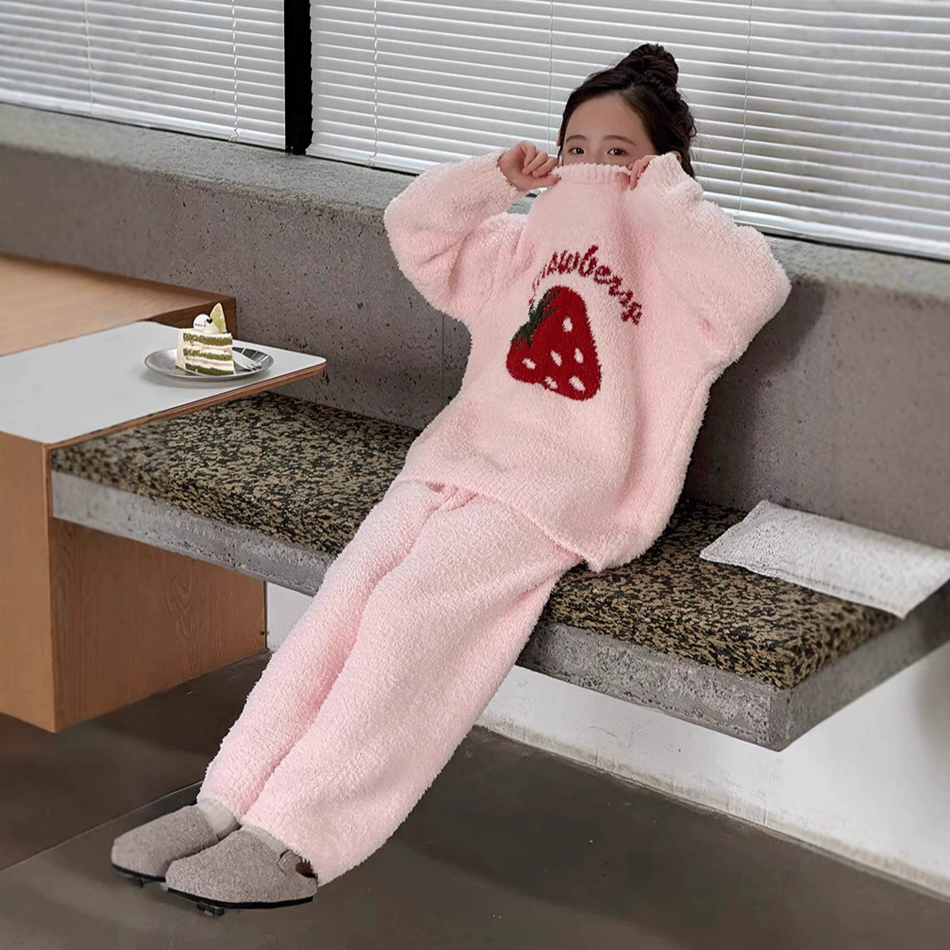 Strawberry, children's demi-season set, velvet fleece keep warm pijama, for teenagers