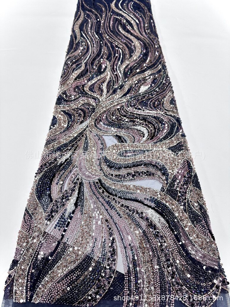 Wave streamline cuentas bordadas tela de malla delgada alfombra roja del desfile ligera de lujo fiesta de cumpleaños anfitrión vestido tela
