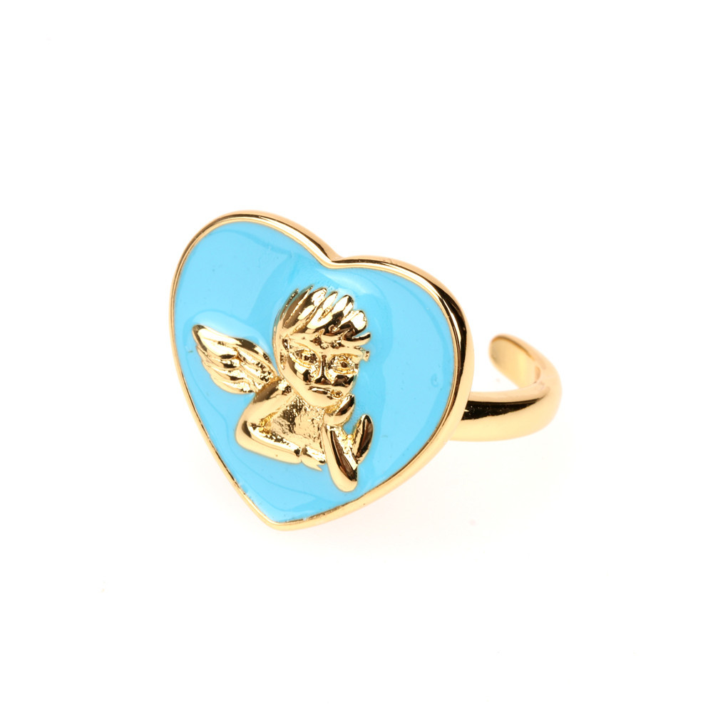 Nihaojewelry Wholesale Jewelry New Oil Drop Heart Angel Pattern Copper Ring display picture 7