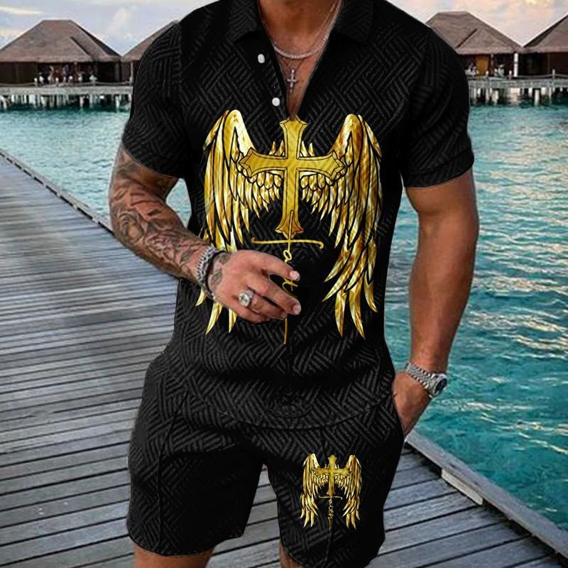 Fashionable polo, men's set for leisure, shorts, Aliexpress, Amazon, 3D