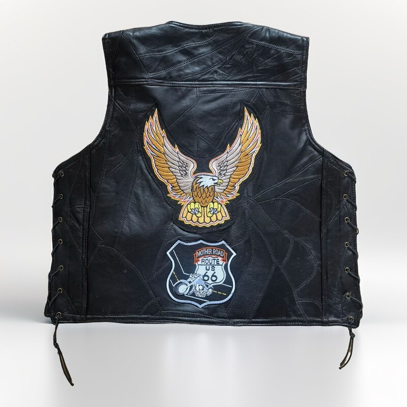 European and American Motorcycle Vest Cycling Vest Men's Genuine Leather Vest Golden Eagle Embroidered Badge Leather Vest European and American Motorcycle Vest Cycling Vest Men's Genuine Leather Vest Golden Eagle Embroidered Badge Leather Vest