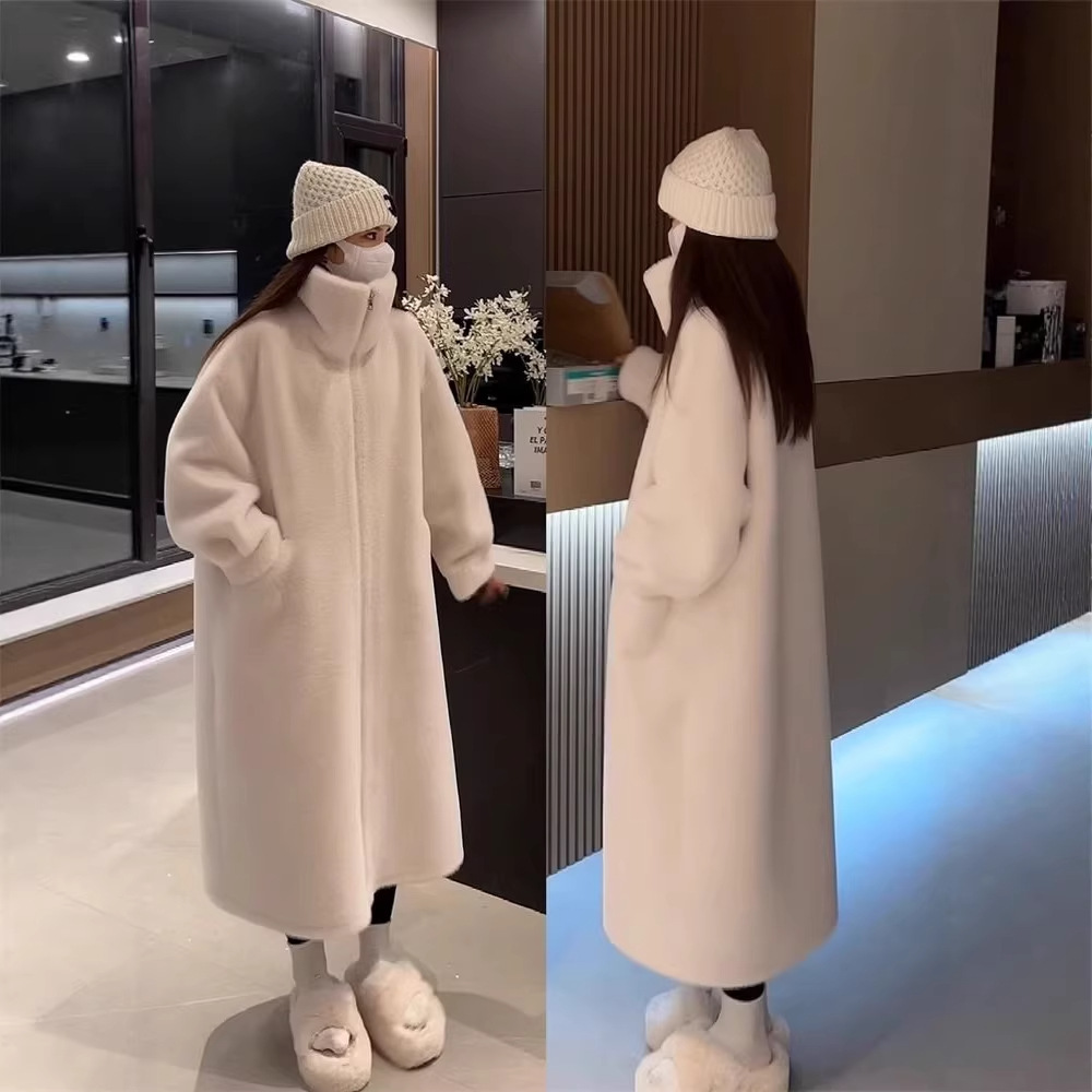 秋冬立领加厚女长款仿水貂毛皮毛一体仿皮草外套皮草毛毛大衣