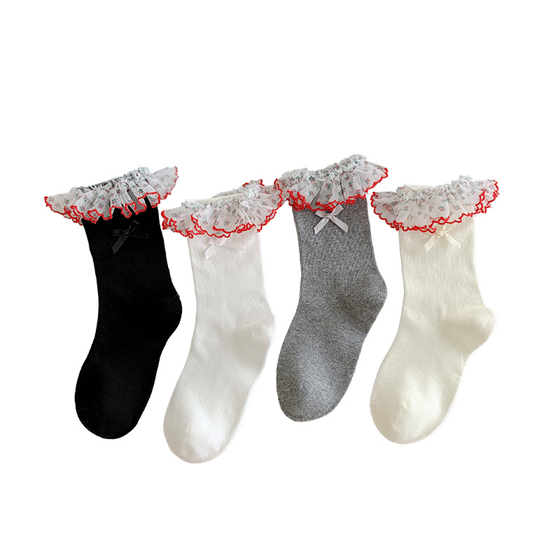 Botas Calcetines de pantorrilla de algodón Miu Calcetines de pila de encaje Calcetines de lolita de primavera y otoño para mujer Calcetines de algodón blanco estilo ballet de tubo medio