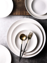 BB4C批發平盤淺盤子家用菜盤純白陶瓷西餐具放骨頭白色小碟子