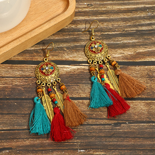 Ethnic style tassel long temperament earrings wholesale women's retro Yunnan fashion personality versatile earrings trendy generation