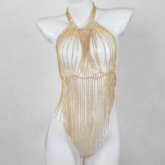 Fashionable, light-luxury, intricately crafted full-diamond chest chain&mdash;sexy long tassel design for runway shows; rhinestone chain jewelry&mdash;exaggerated European and American-style body chain accessories.
