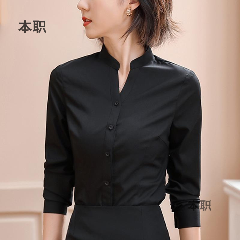 [Stand Collar Style] Black Professional Shirt Women's Long Sleeve Slim Fit Work Shirt Business Formal Work Clothes