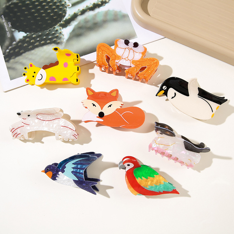 Cross-Border Personalized Marine Zoo Grabber Penguin Parrot Fox Giraffe Crab Hairpin Duck Turtle Lizard