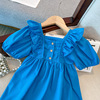 Summer skirt, fashionable small princess costume, sleevless dress, square neckline, with short sleeve, children's clothing