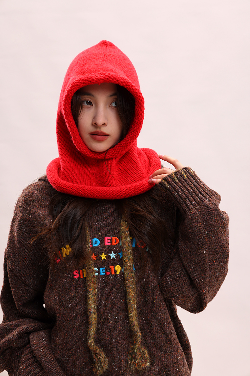 Cagoule coréenne pour enfants, couleur unie, col chaud, protection des oreilles, bonnet tricoté pour couple, pour hommes_voghion.com