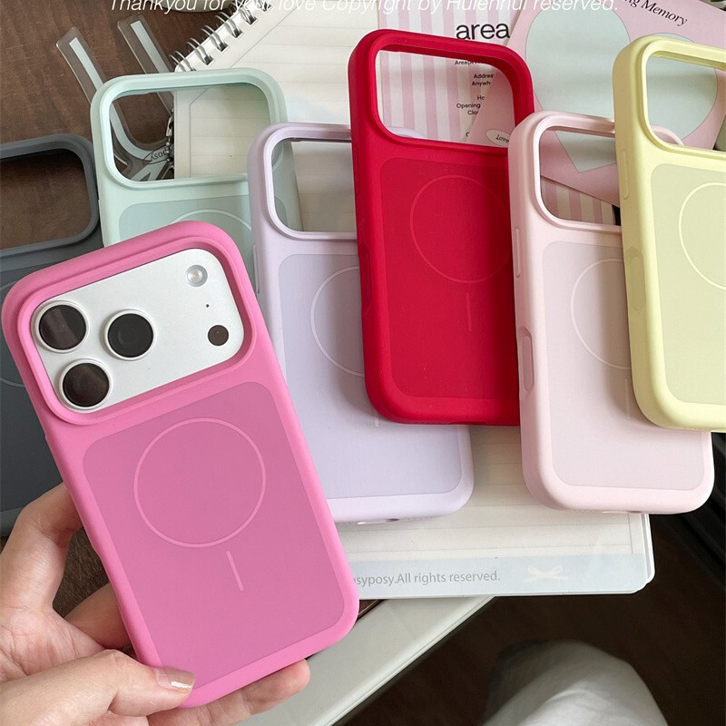 Suitable for Apple 17Promax Pure Color Simple Magnetic Phone Case Liquid Silicone Soft and Non-Slip for Men and Women
