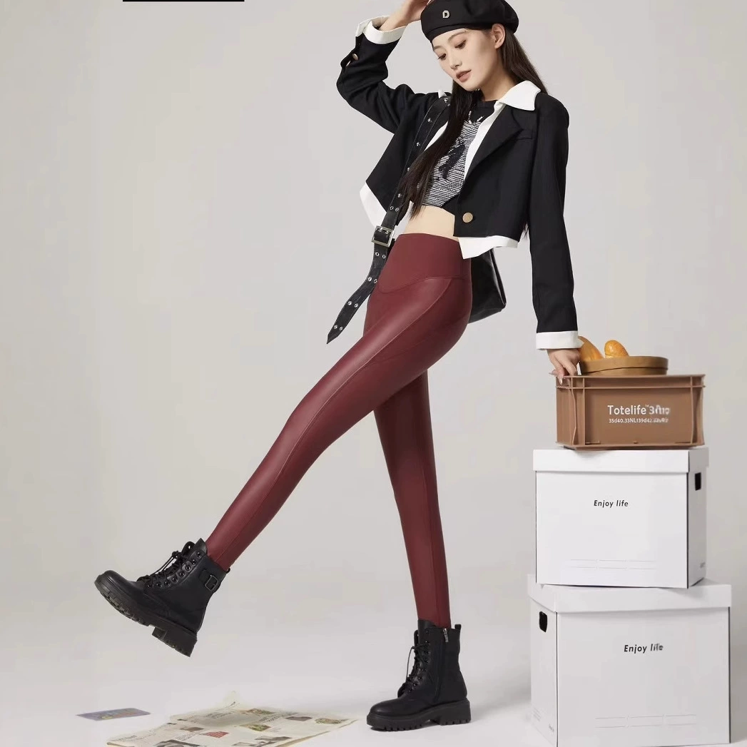 Trousers, elastic fleece leggings, fitted, high waist, plus size