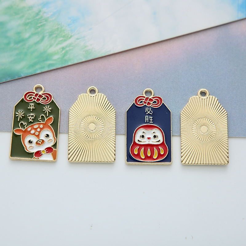平安好運招財貓牌韓版DIY飾品配件材料合金滴油K金鑰匙扣項鍊吊墜