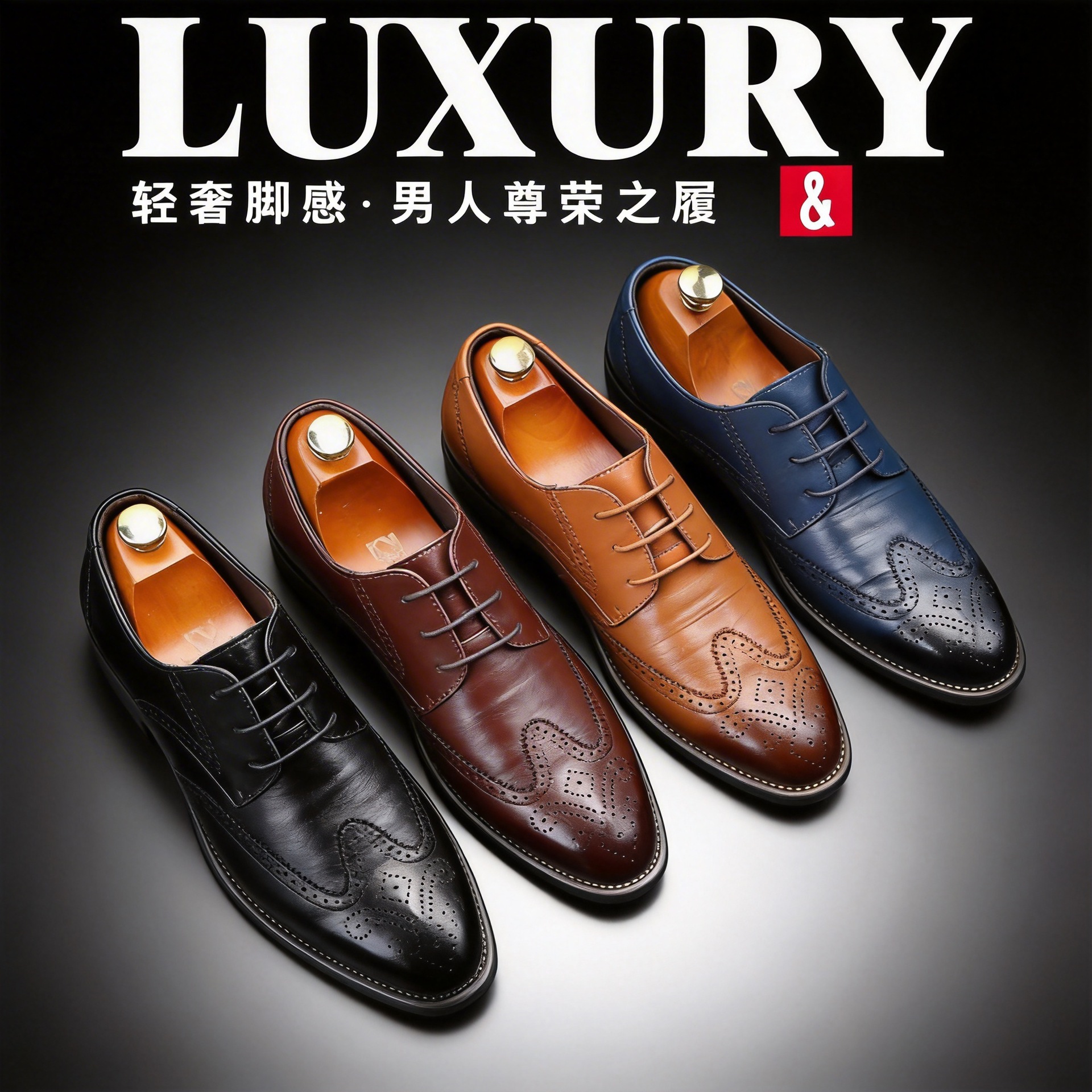 Brogue Men's Leather Shoes British Style Large Size Foreign Trade Business Casual Leather Shoes Men's Cross-Border Sizes 38-48 2025 New Model
