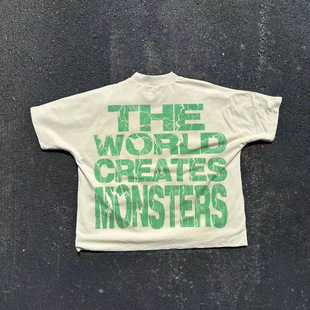 Cross-Border Trendy High Street Boys' T-Shirt Short-Sleeve Cartoon Character Print Loose Print Manufacturer Wholesale In-Stock Low Waist