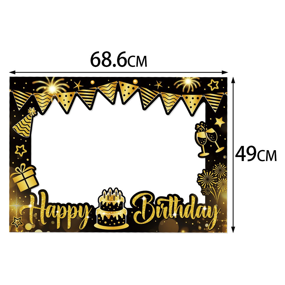 Nuevo producto transfronterizo Decoración de fiesta de cumpleaños Marco de fotos Oro negro Feliz cumpleaños Decoración de fiesta Accesorios para fotos