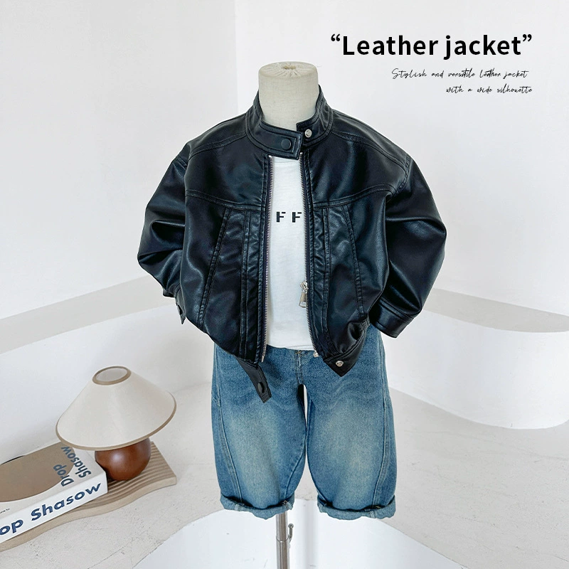 Wind Valley 2024 осень новая детская одежда для детей ретро дикий воротник куртка для мужчин и женщин красивая кожаная куртка