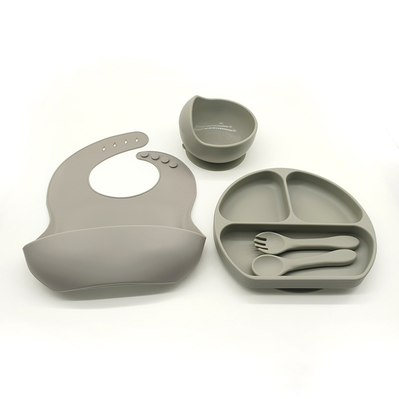 Complemento alimenticio transfronterizo para niños, plato de silicona, plato de suplemento alimenticio para bebés, plato de comida sonriente de seis piezas, vajilla para alimentación maternoinfantil al por mayor