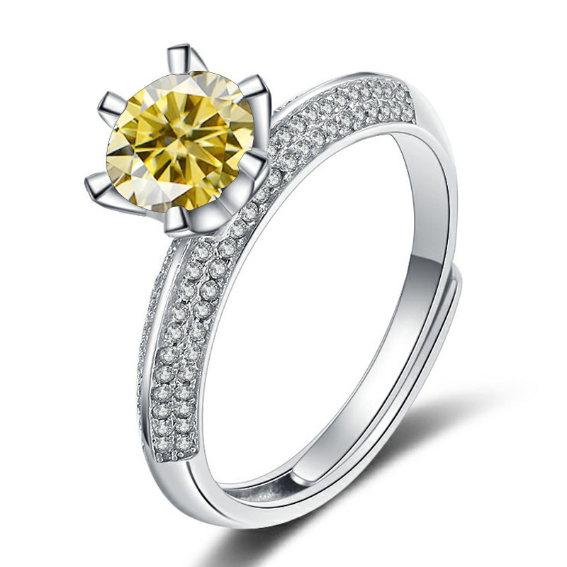 Color transfronterizo de un quilate S925 plata anillo de piedra de mozan, mitad de la pared de la montaña puede ajustar el anillo para hombres y mujeres