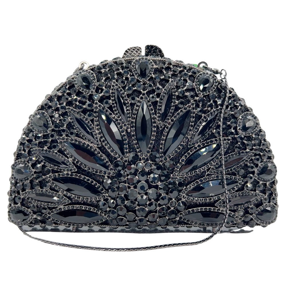Túi clutch nữ đính đá dạ hội kim loại rỗng xách tay — Màu đen, Tùy chỉnh màu sắc khác