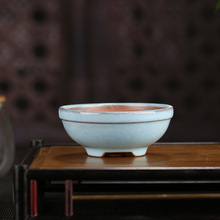 宜兴精品釉水紫砂花盆批发仿古迷你小圆盆创意桌面多肉盆景YWX08