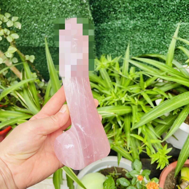 天然粉水晶雕刻原石打磨水晶按摩棒 图 2