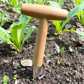 园艺打洞器T型施肥种菜种子移苗种植工具木柄园林追肥打孔播种器