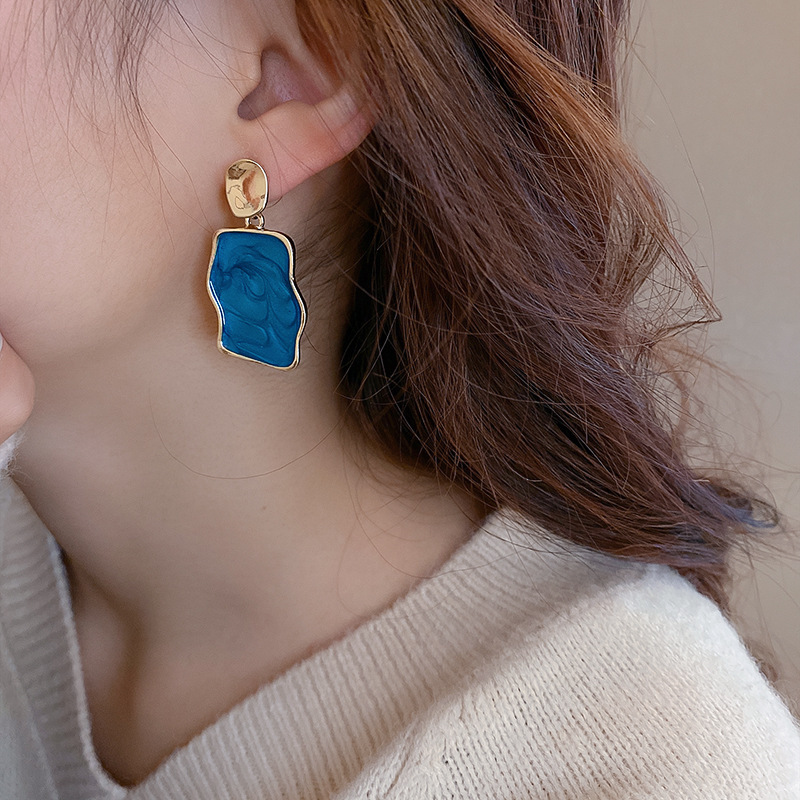 Aguja de plata, estilo de vacaciones azul, pendientes de lazo de flores suaves, pendientes de moda fresca, pendientes de ambiente dulce