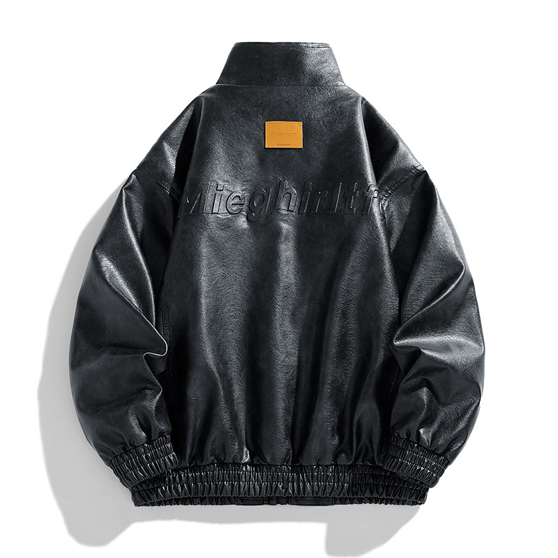 Chaqueta de cuero PU de estilo americano para hombre chaqueta de hombre primavera y otoño nuevo cuello vertical chaqueta de moda de moda