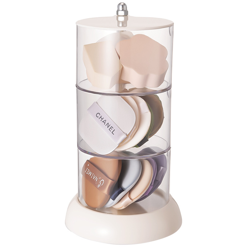 Caja de almacenamiento de soplo de polvo transparente giratorio a prueba de polvo multicapa redondo grande cojín de aire maquillaje algodón belleza estante de almacenamiento de huevos