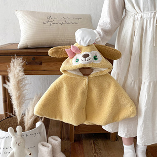 Baby Clothes, Super Cute Cartoon Cloak, Autumn and Winter Thickeneded Lamb Wool Windproof Shawl, Windproof Velvet Outwear for Going Out
