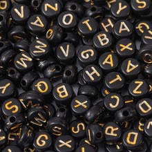 英文 字母珠 4*7MM黑底金字亚克力散珠友谊手链DIY饰品配件亚马逊