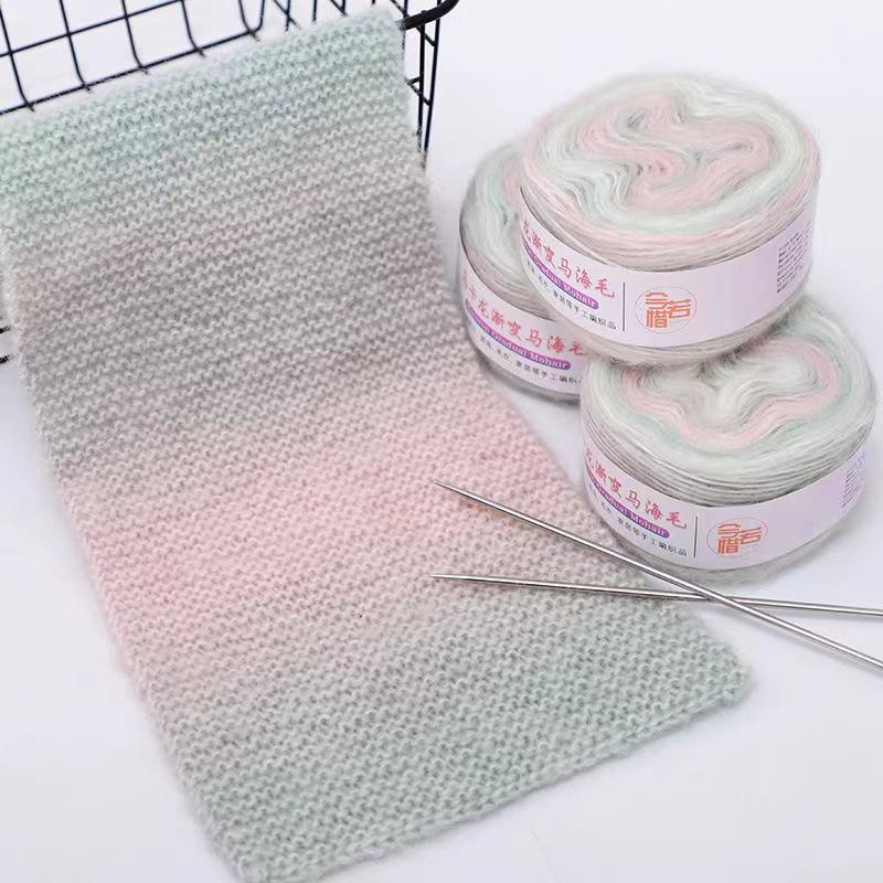 Colorido degradado de color arco iris DIY tejido a mano flor pastel terciopelo gato bebé bola de lana precio al por mayor oferta especial