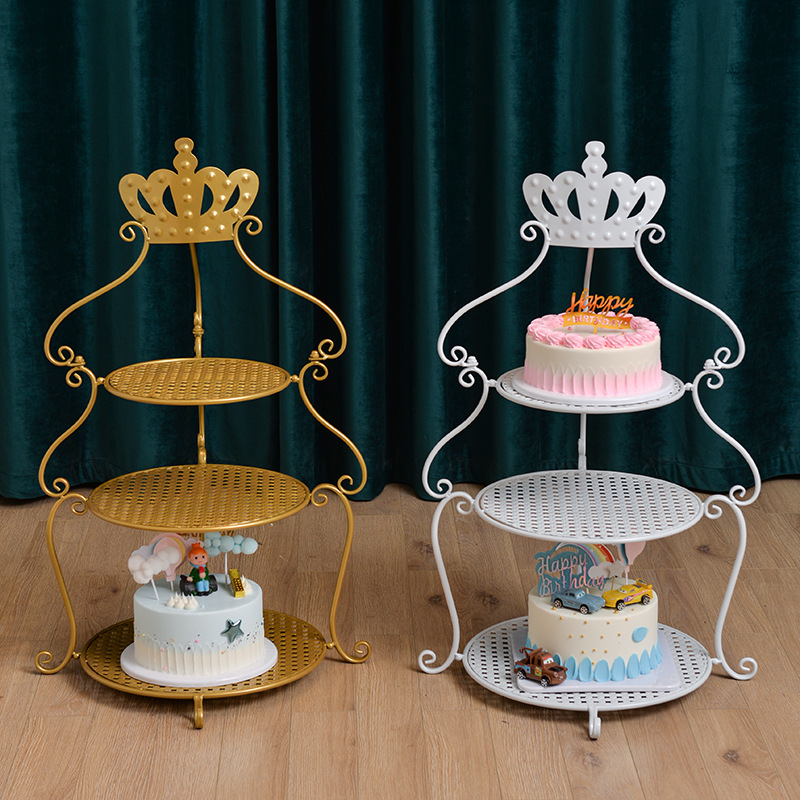 Estilo europeo de tres capas Corona de Hierro estante de la torta de cumpleaños de la boda multi-capa mesa de postre bandeja creativa soporte de exhibición de la boda image 2